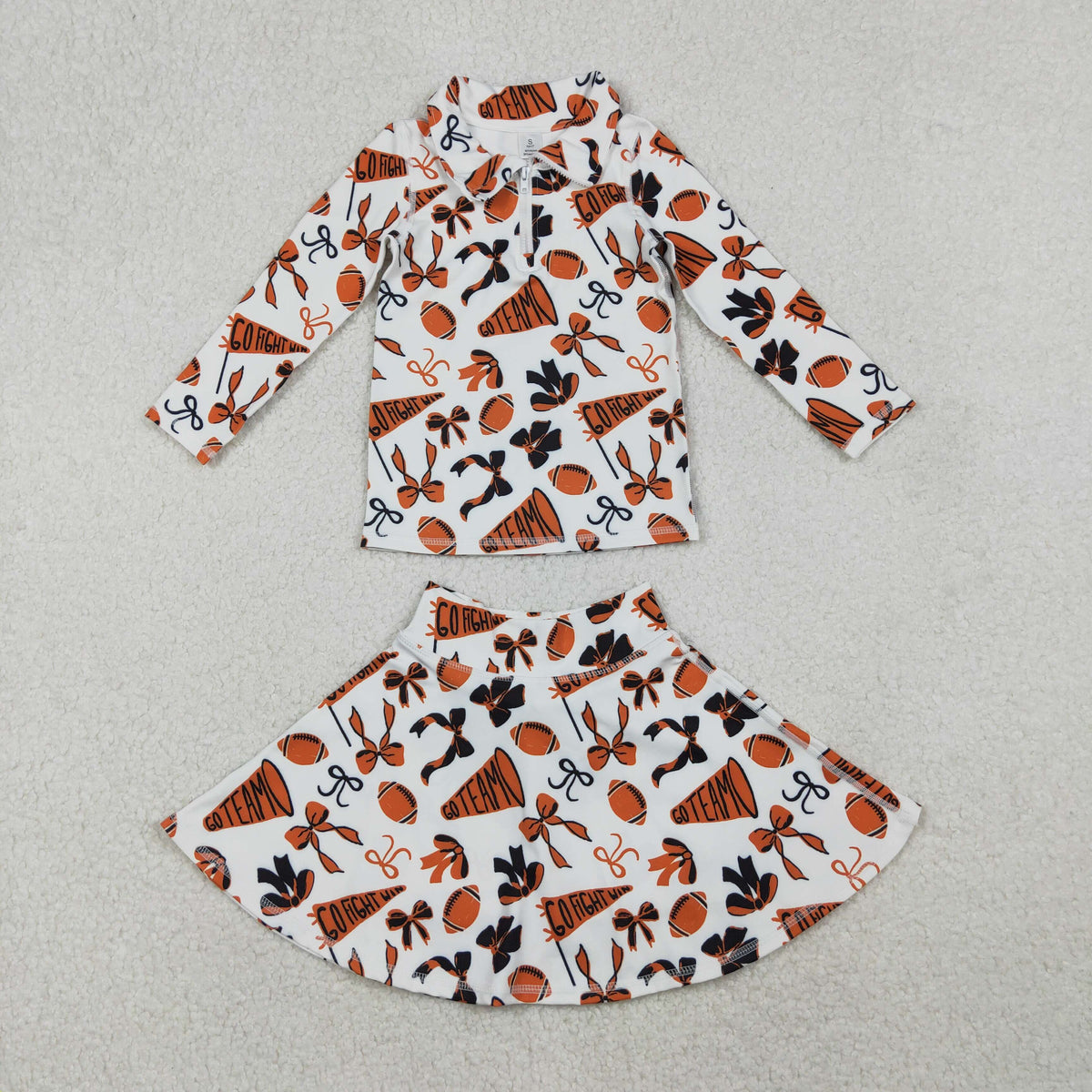 Sibling Baby Girls Bows Footballs Go Team Zipper Pullovers Skirt Shorts Yoga Active Clothes Sets