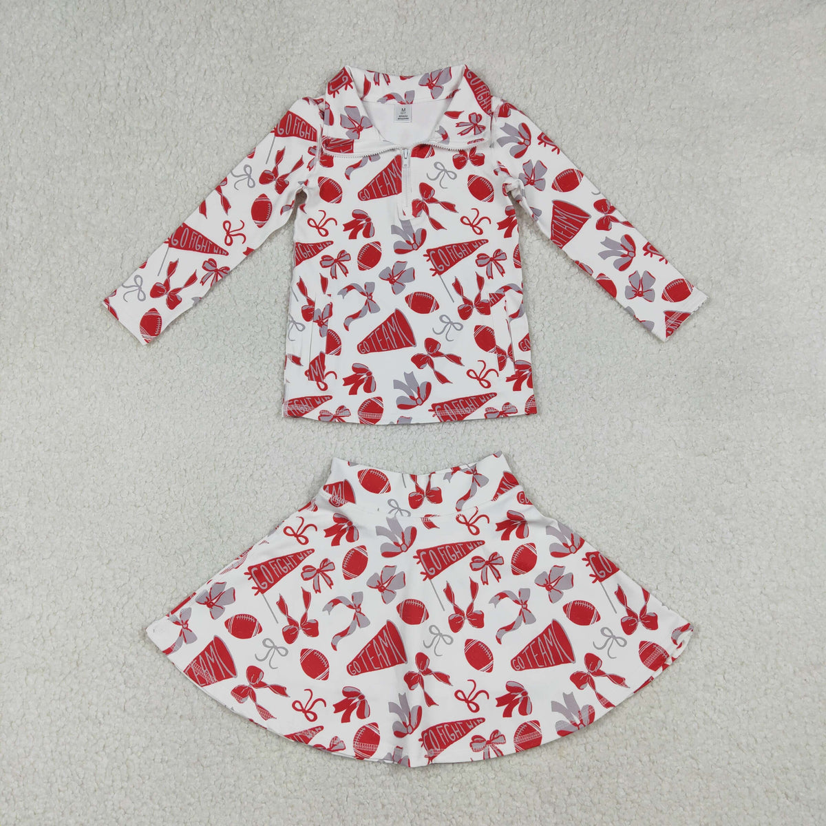 Sibling Baby Girls Bows Footballs Go Team Zipper Pullovers Skirt Shorts Yoga Active Clothes Sets