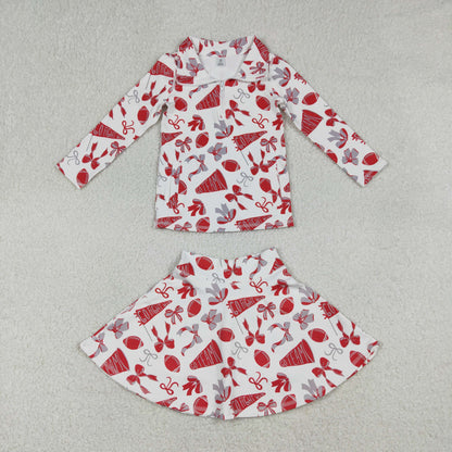Sibling Baby Girls Bows Footballs Go Team Zipper Pullovers Skirt Shorts Yoga Active Clothes Sets