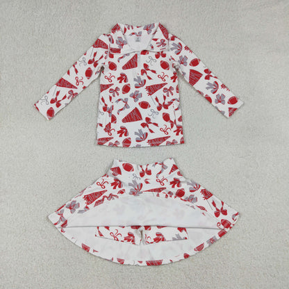 Sibling Baby Girls Bows Footballs Go Team Zipper Pullovers Skirt Shorts Yoga Active Clothes Sets