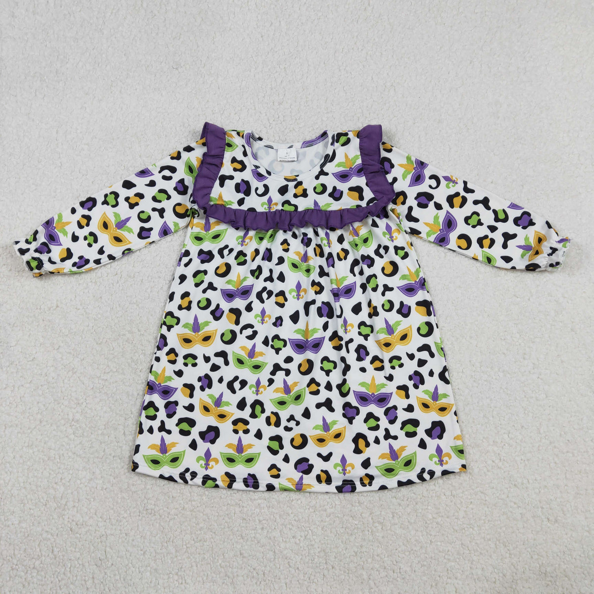 GLD1319 Baby Girls Leopard Maks Anchors Mardigras Knee Length Dresses