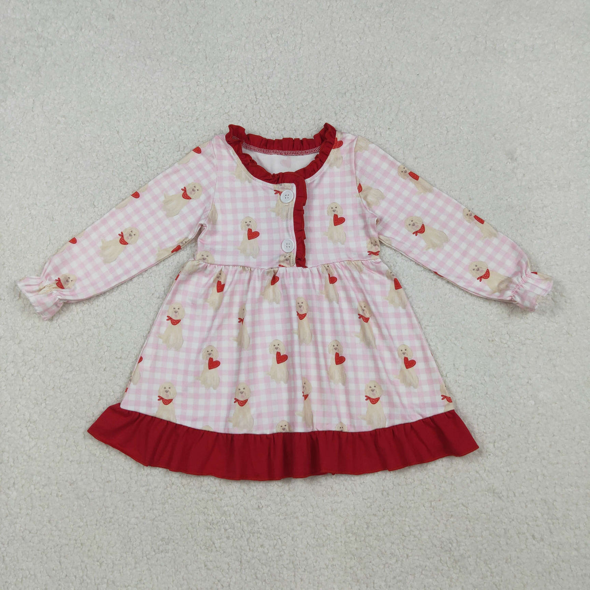 Mama and Me Girls Hearts Dogs Valentine Pajamas Set Ruffle Dress Zipper Romper Mamas Pants Bottom