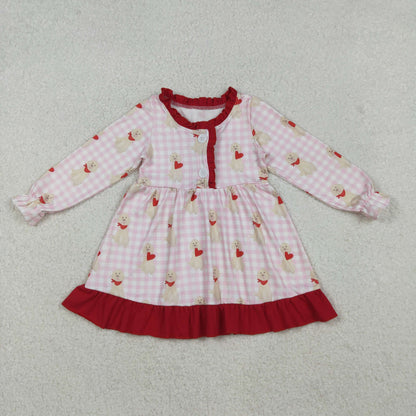 Mama and Me Girls Hearts Dogs Valentine Pajamas Set Ruffle Dress Zipper Romper Mamas Pants Bottom