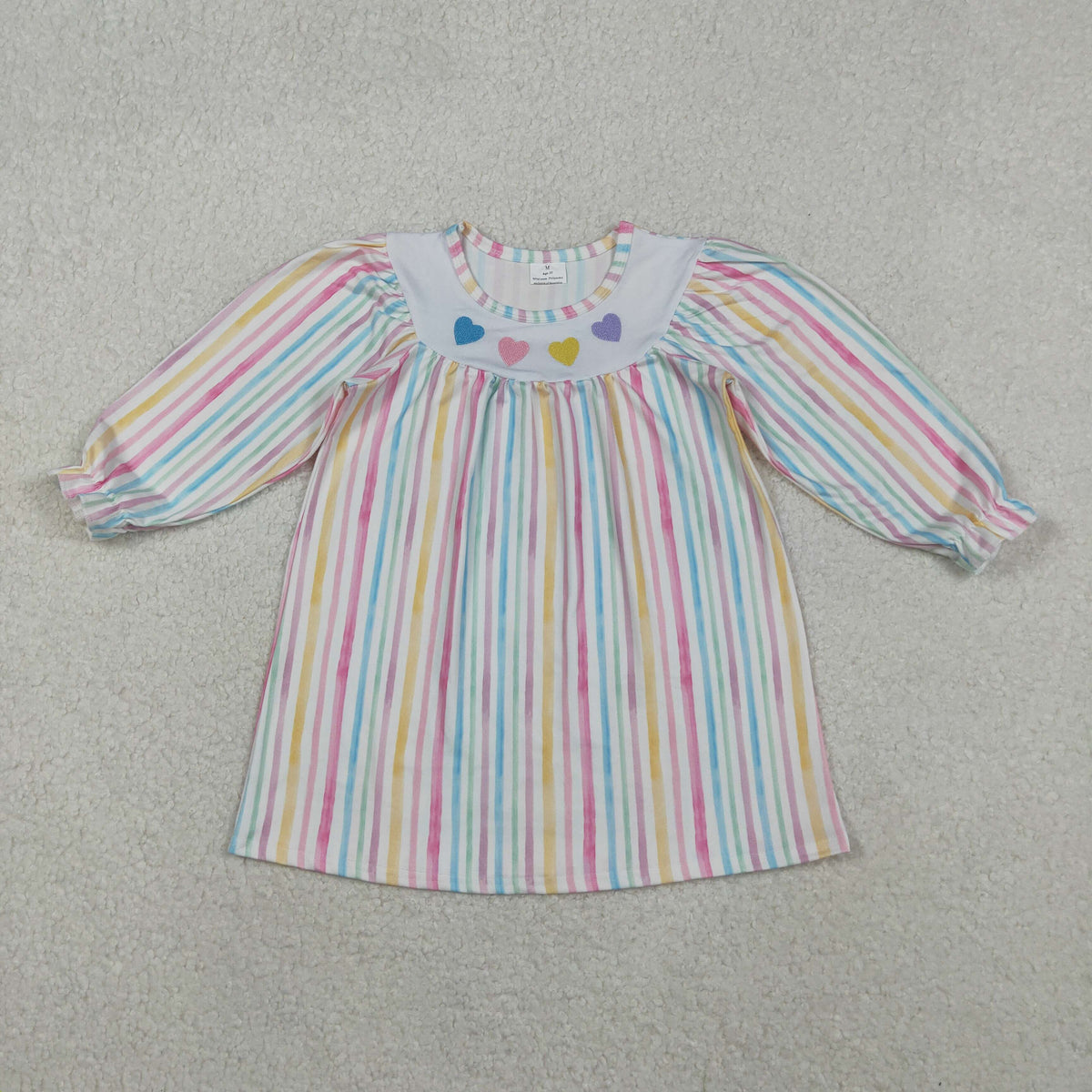 Sibling Baby Girls Embroidery Hearts Bows Stripe Valentines Ruffle Sleeve Knee Length Dresses