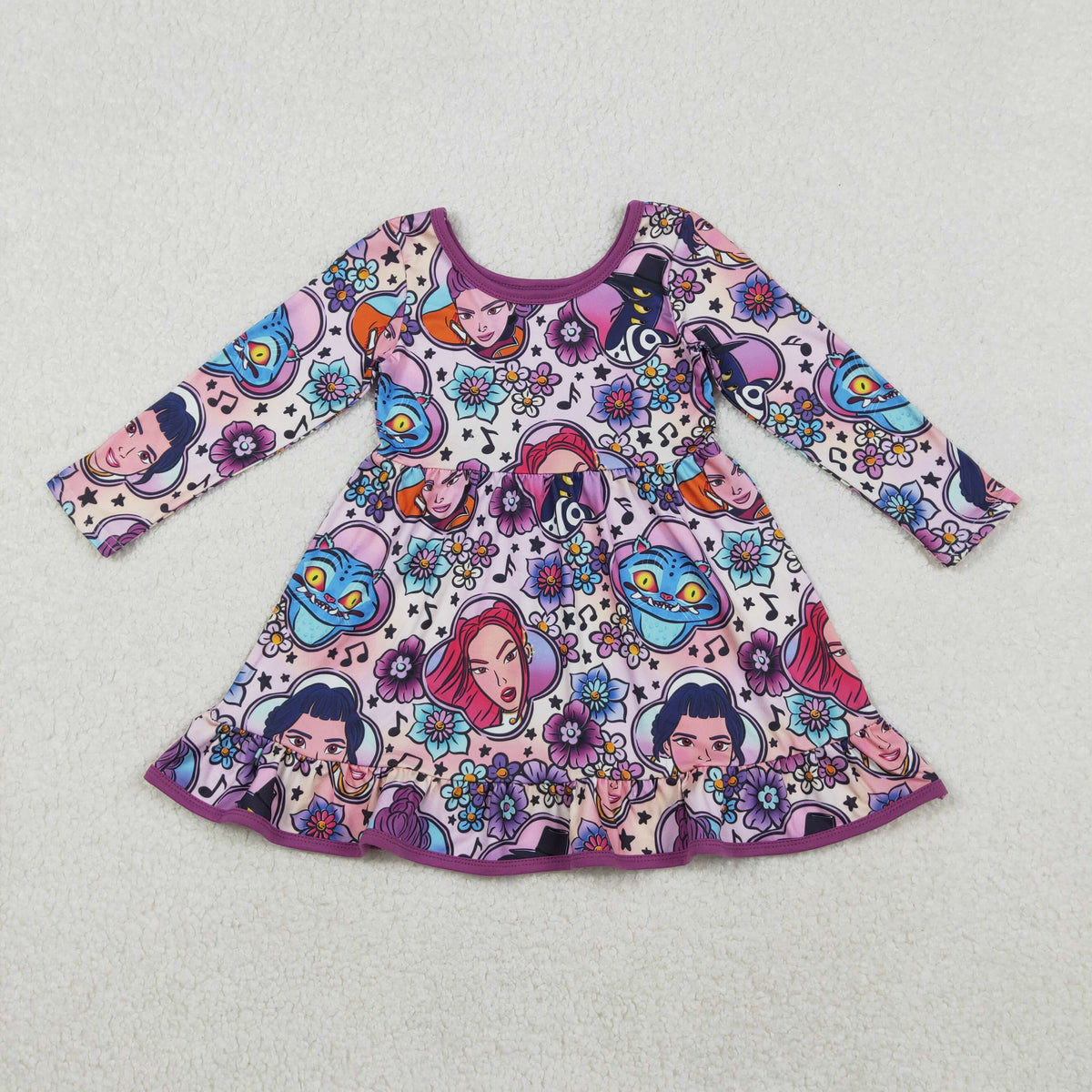 GLD1351 Baby Girls Flowers Demon Hunter Ruffle Knee Length Dresses