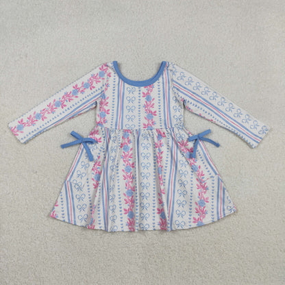 Sibling Baby Girls Colorful Hearts Bows Flowers Pockets Knee Length Dresses