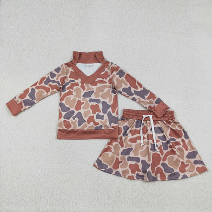 GLD1476 Baby Girls Southern Brown Camo Long Sleeve Top Skirt Shorts Clothes Sets