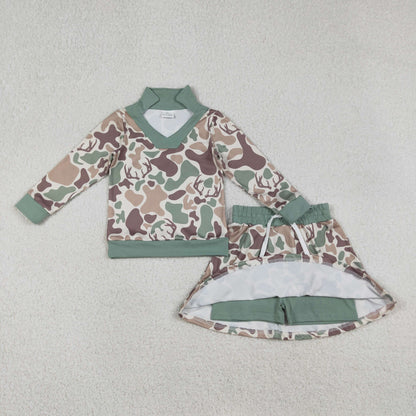 Sibling Baby Girls Southern Camo Long Sleeve Top Skirt Shorts Clothes Sets