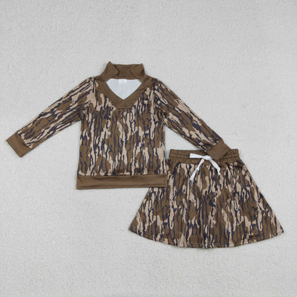 GLD1478 Baby Girls Southern Olive Camo Long Sleeve Top Skirt Shorts Clothes Sets