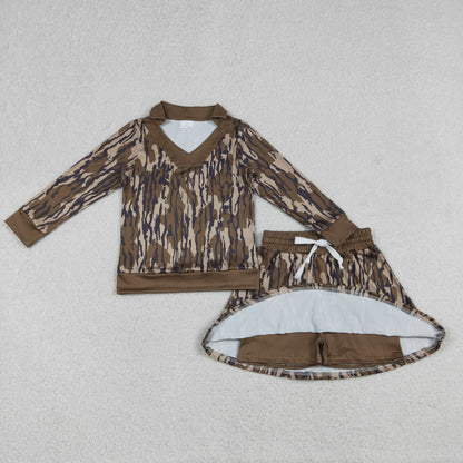 GLD1478 Baby Girls Southern Olive Camo Long Sleeve Top Skirt Shorts Clothes Sets