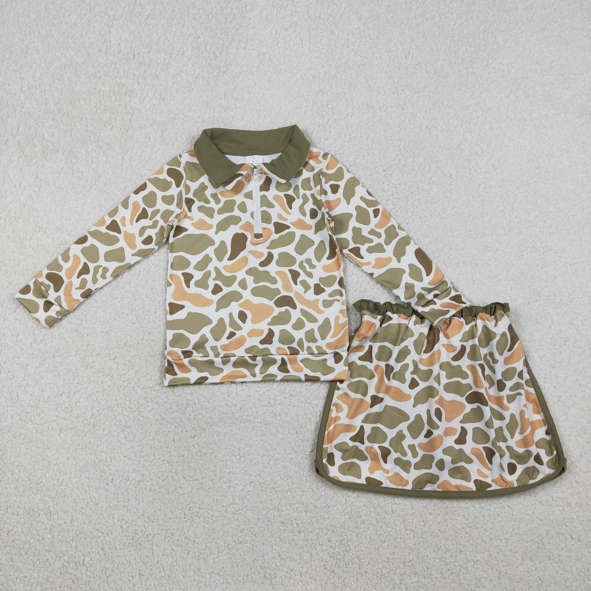 GLD1545 Baby Girls Southern Orange Camo Zip Pullovers Top Skirt Short Clothes Sets
