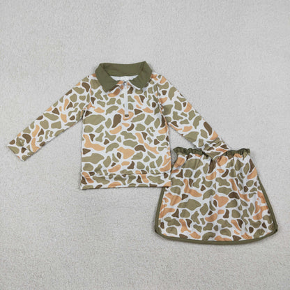 GLD1545 Baby Girls Southern Orange Camo Zip Pullovers Top Skirt Short Clothes Sets