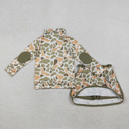GLD1545 Baby Girls Southern Orange Camo Zip Pullovers Top Skirt Short Clothes Sets