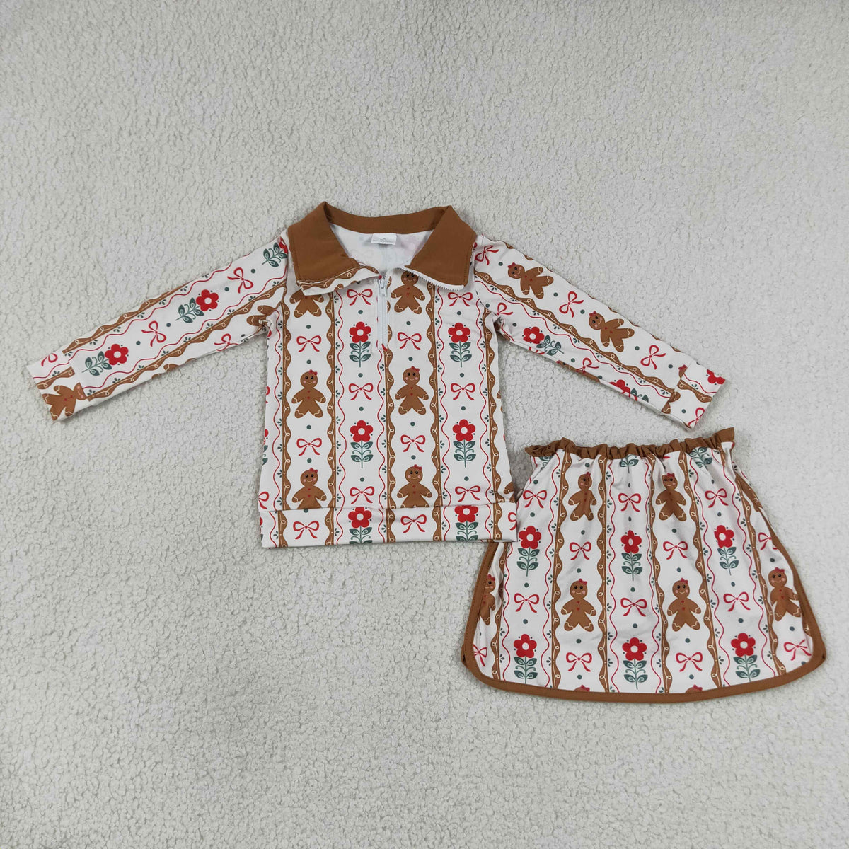 Sibling Baby Girls Long Sleeve Zip Pullovers Skirt Short Christmas Clothes Sets