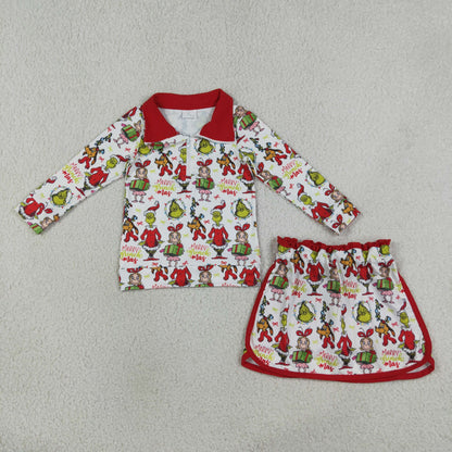 Sibling Baby Girls Long Sleeve Zip Pullovers Skirt Short Christmas Clothes Sets