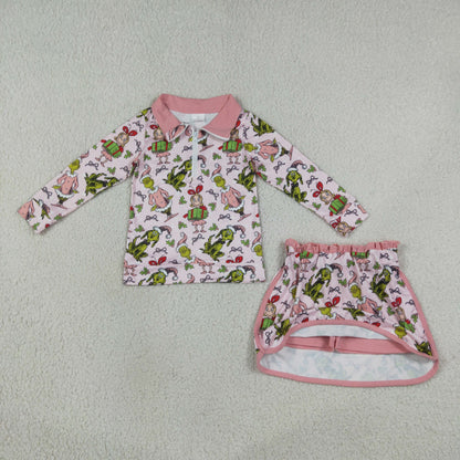 Sibling Baby Girls Long Sleeve Zip Pullovers Skirt Short Christmas Clothes Sets