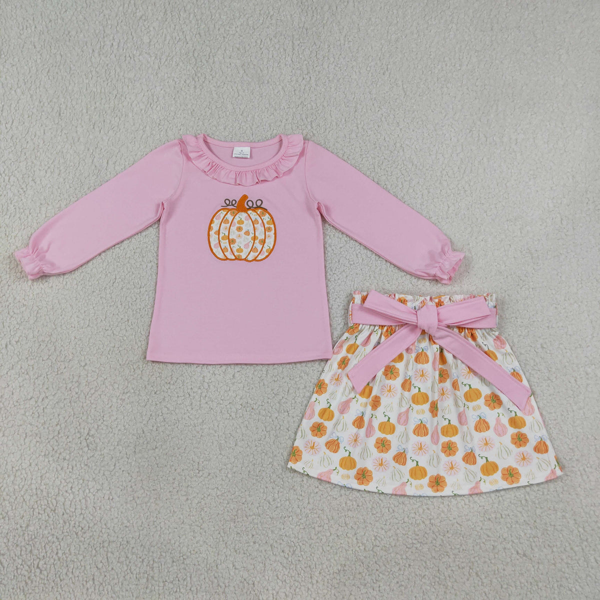 Sibling Baby Girls Embroidery Flower Pumpkins Top Bows Skirt Fall Clothes Set Scallop Tops