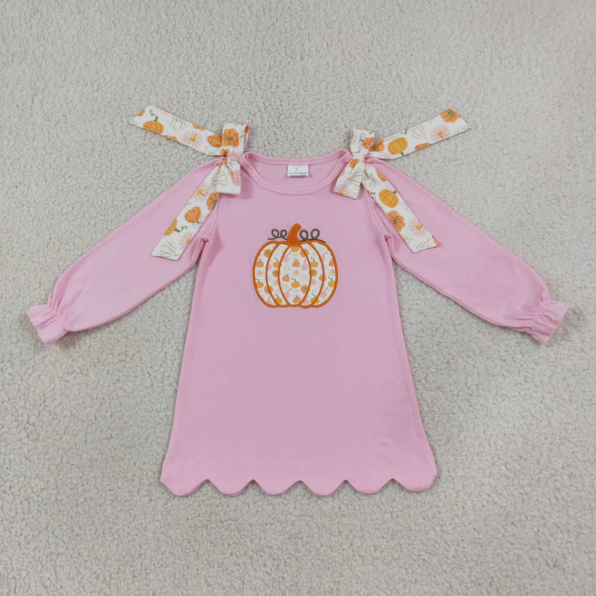 Sibling Baby Girls Embroidery Flower Pumpkins Top Bows Skirt Fall Clothes Set Scallop Tops