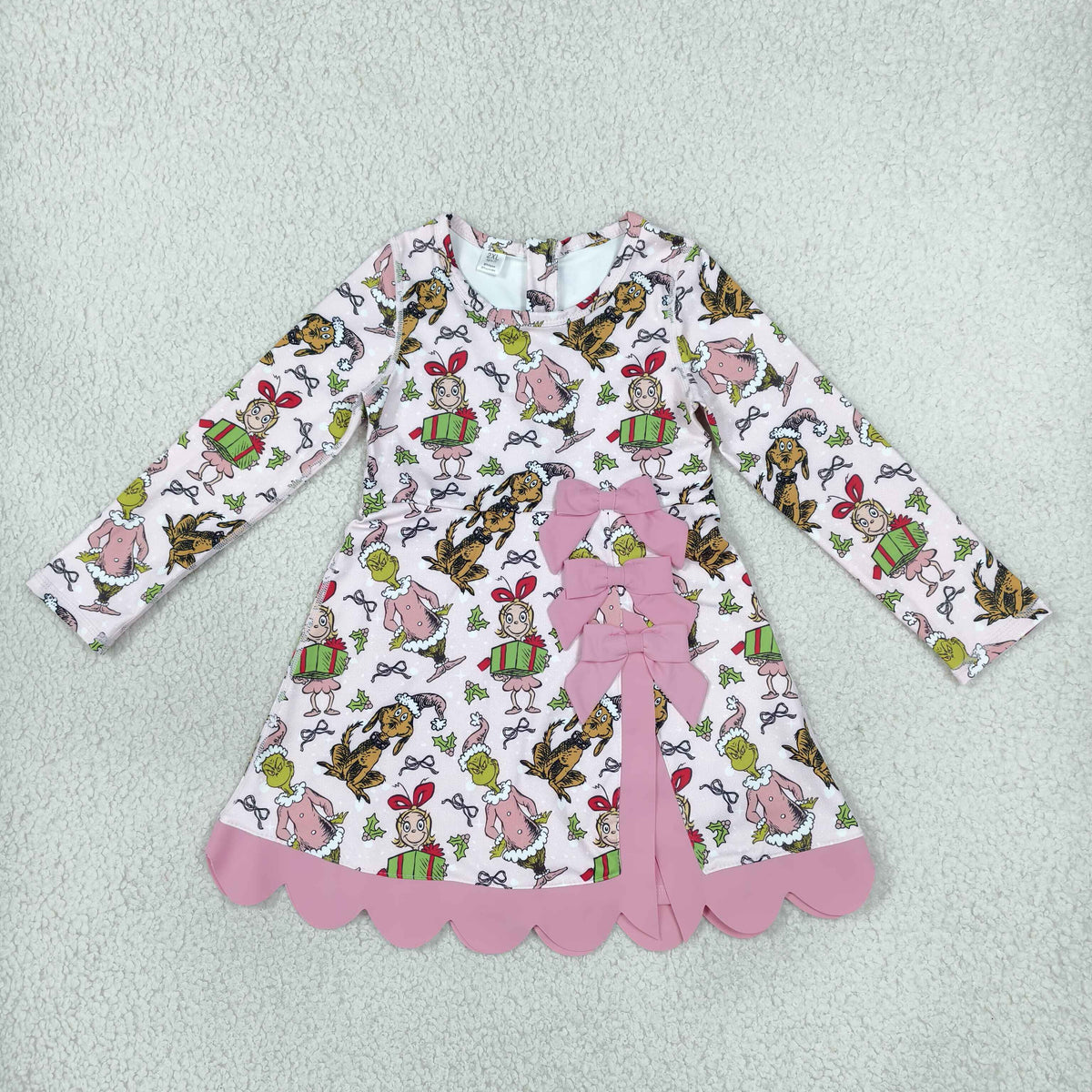 GLD1656 Baby Girls Dogs Frogs Long Sleeve Yoga Active Short Christmas Bows Scallop Dress