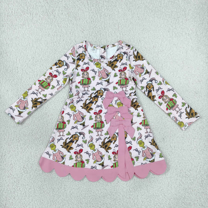 GLD1656 Baby Girls Dogs Frogs Long Sleeve Yoga Active Short Christmas Bows Scallop Dress
