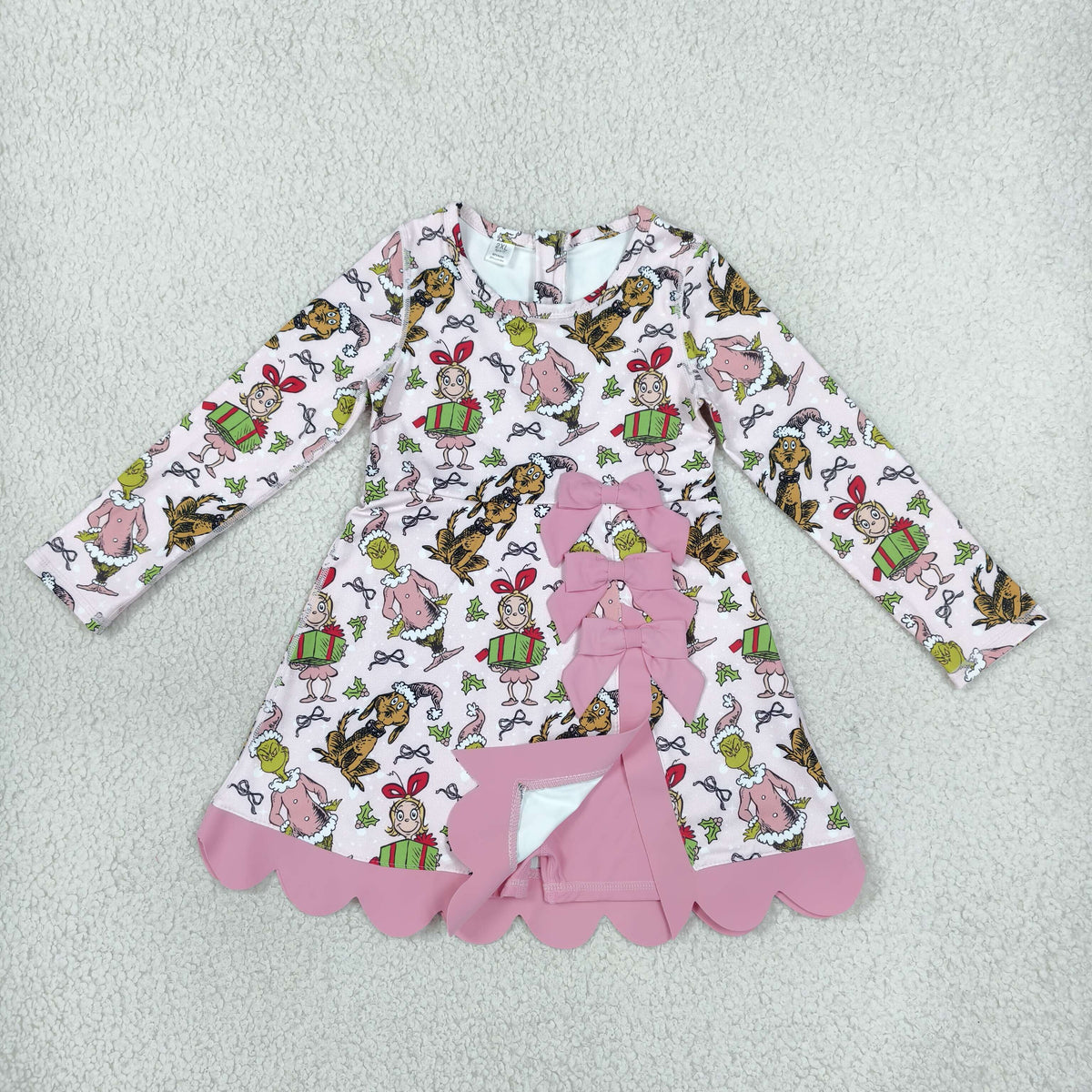 GLD1656 Baby Girls Dogs Frogs Long Sleeve Yoga Active Short Christmas Bows Scallop Dress