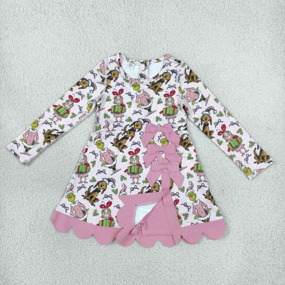 GLD1656 Baby Girls Dogs Frogs Long Sleeve Yoga Active Short Christmas Bows Scallop Dress