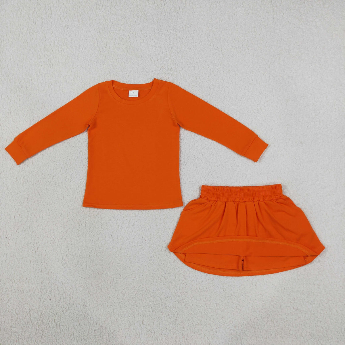 GLD1696 Baby Girls Orange Long Sleeve Shirt Top Pockets Skirt Short Cotton Clothes Sets