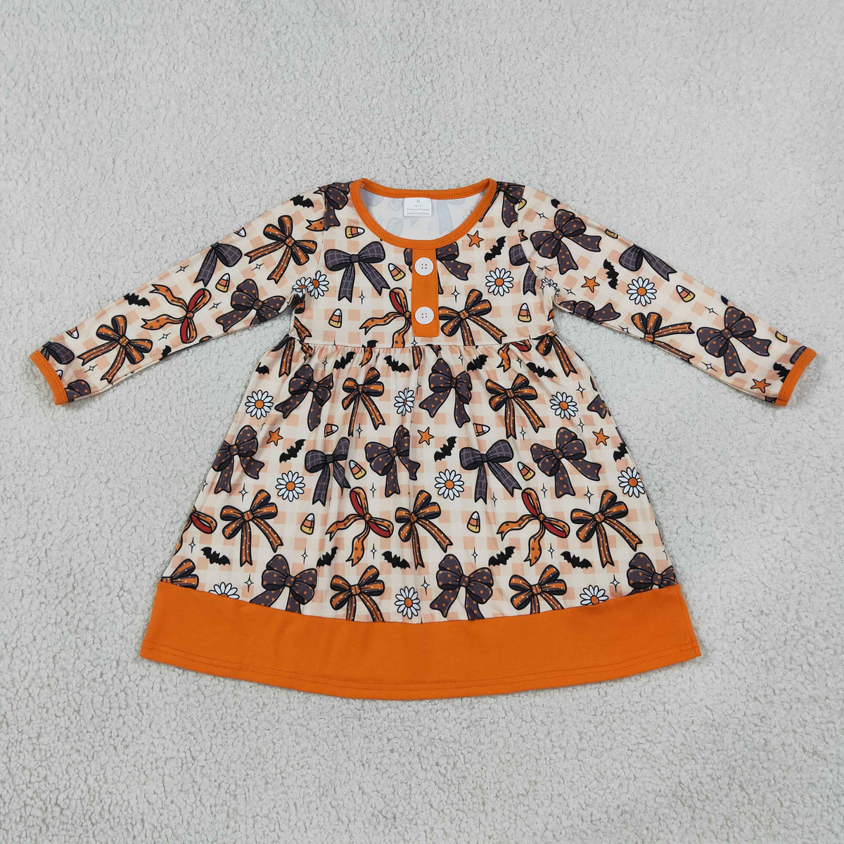 GLD1708 Baby Girls Flowers Candy Bats Button Ruffle Halloween Knee Length Dress
