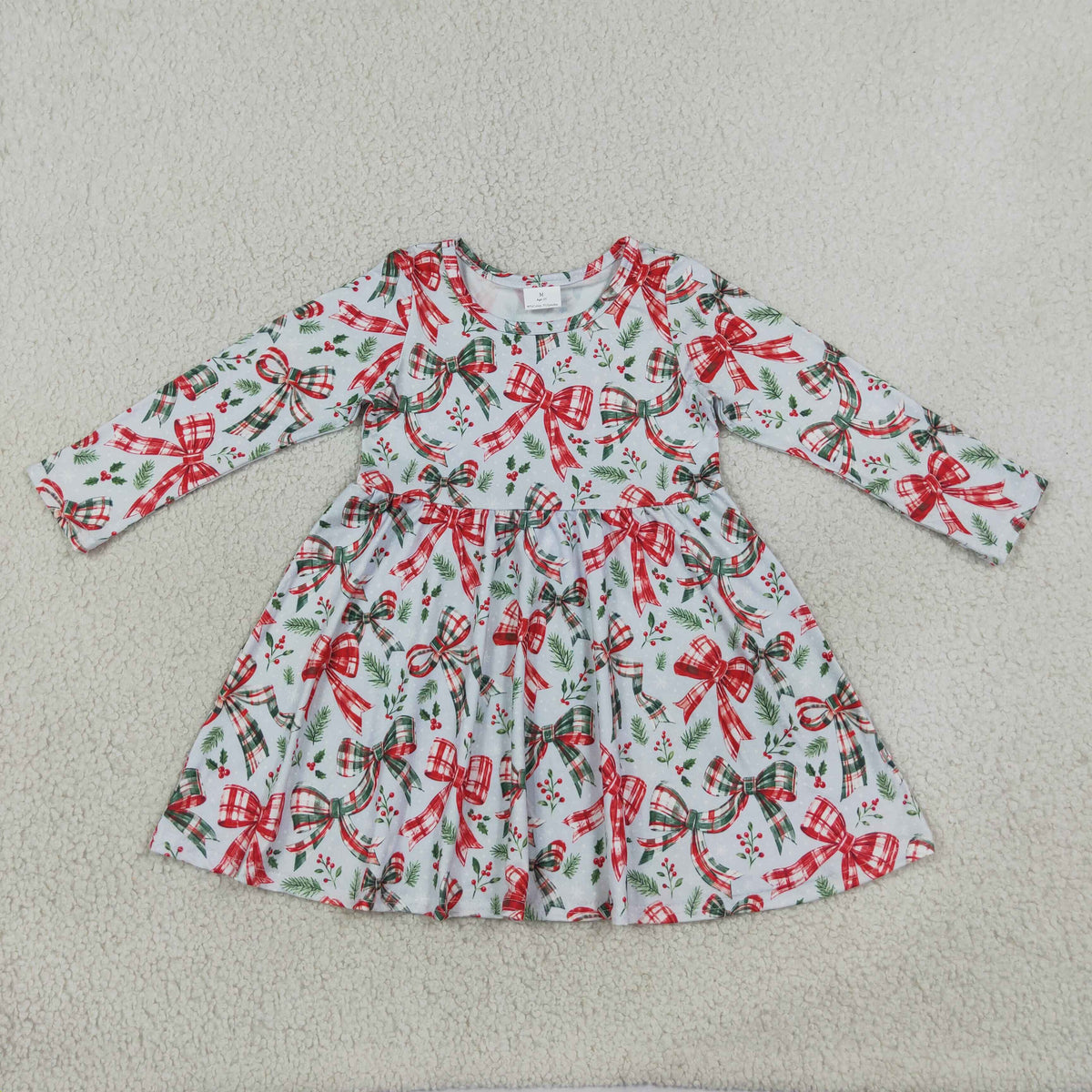 Sibling Baby Girls Green Red Checked Bows Holly Tunic Ruffle Christmas Clothes Set Dresses