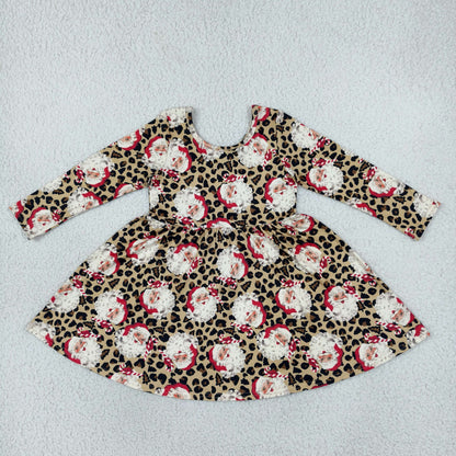 Sibling Baby Girls Christmas Leopard Santa Rompers Dresses Outfits