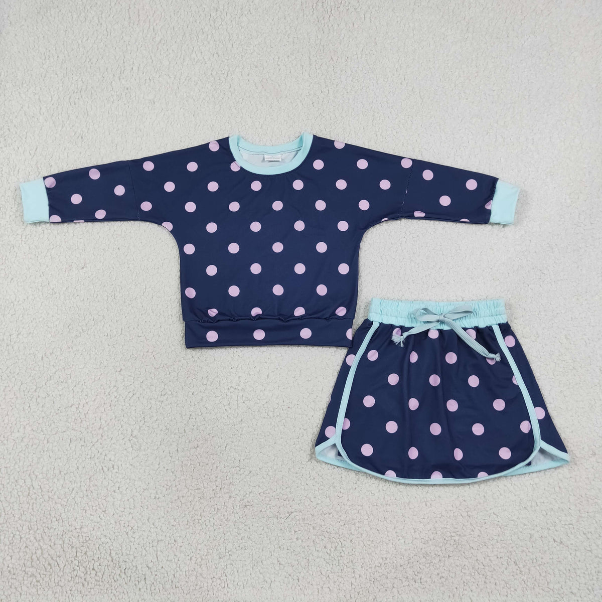 Sibling Baby Girls Long Sleeves Polka Dots Top Skirt Short Clothes Sets