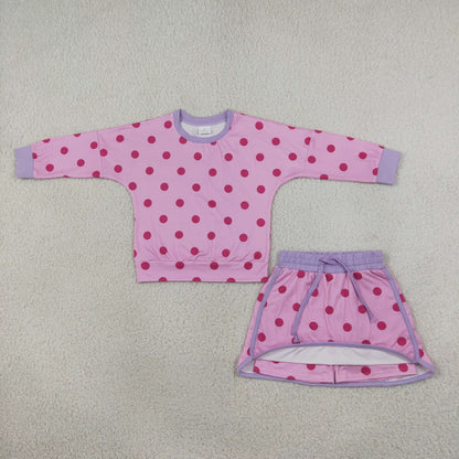 Sibling Baby Girls Long Sleeves Polka Dots Top Skirt Short Clothes Sets