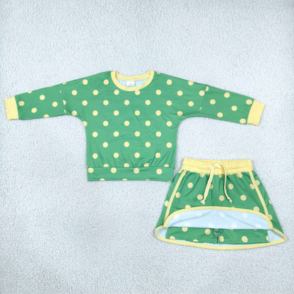 Sibling Baby Girls Long Sleeves Polka Dots Top Skirt Short Clothes Sets