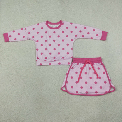 Sibling Baby Girls Long Sleeves Polka Dots Top Skirt Short Clothes Sets