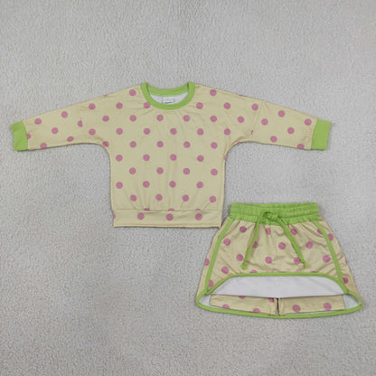 Sibling Baby Girls Long Sleeves Polka Dots Top Skirt Short Clothes Sets