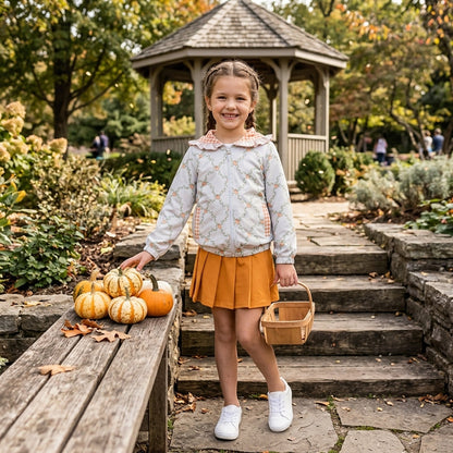 GLD1816 Baby Girls Flowers Pumpkins Zip Pockets Ruffle Hoodie Jackets Yoga Active Skirt Shorts Fall Sets