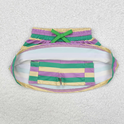 Sibling Baby Girls Mardigras Stripes Ruffle Shorts Skirt Shorts Bottom