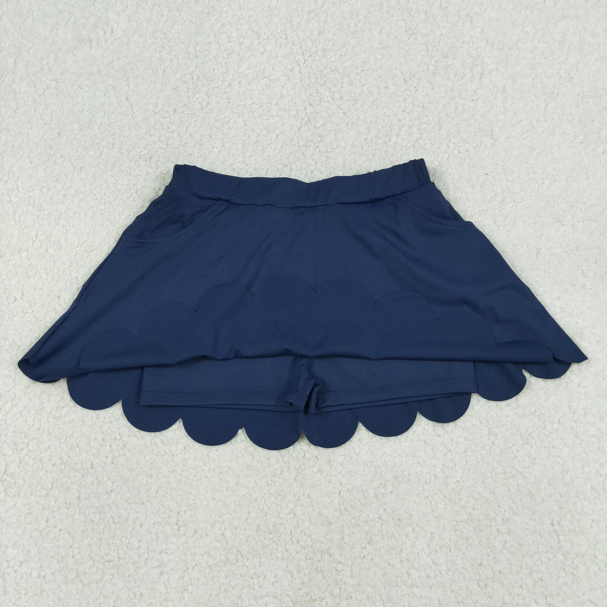 GLK0236 Baby Girls Navy Pockets Yoga Active Scallop Skirt Short Bottoms