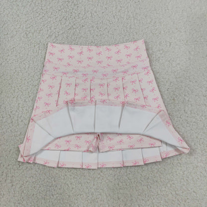 GLK0305 Baby Girls Pink Bows Plaid Yoga Active Plaeted Skirt Shorts Bottom