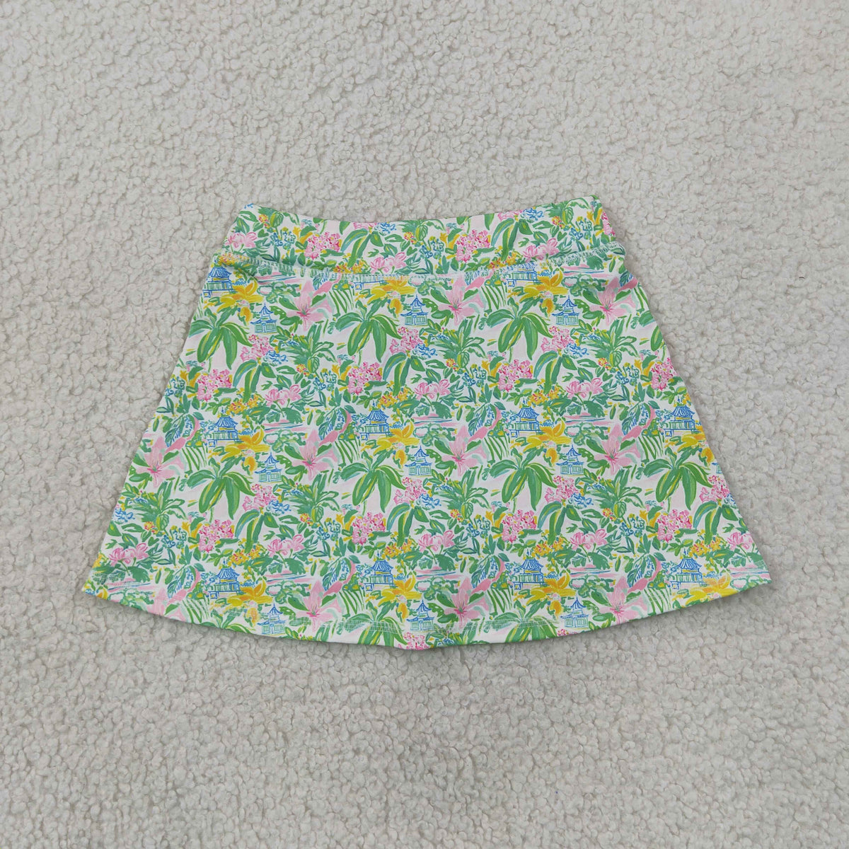 GLK0311 Baby Girls Green Pink Plants Beach Yoga Active Skirt Shorts Bottom