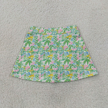 GLK0311 Baby Girls Green Pink Plants Beach Yoga Active Skirt Shorts Bottom
