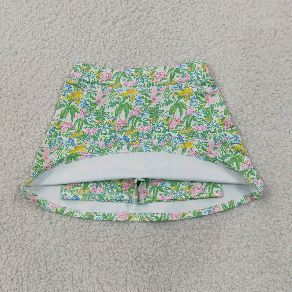 GLK0311 Baby Girls Green Pink Plants Beach Yoga Active Skirt Shorts Bottom