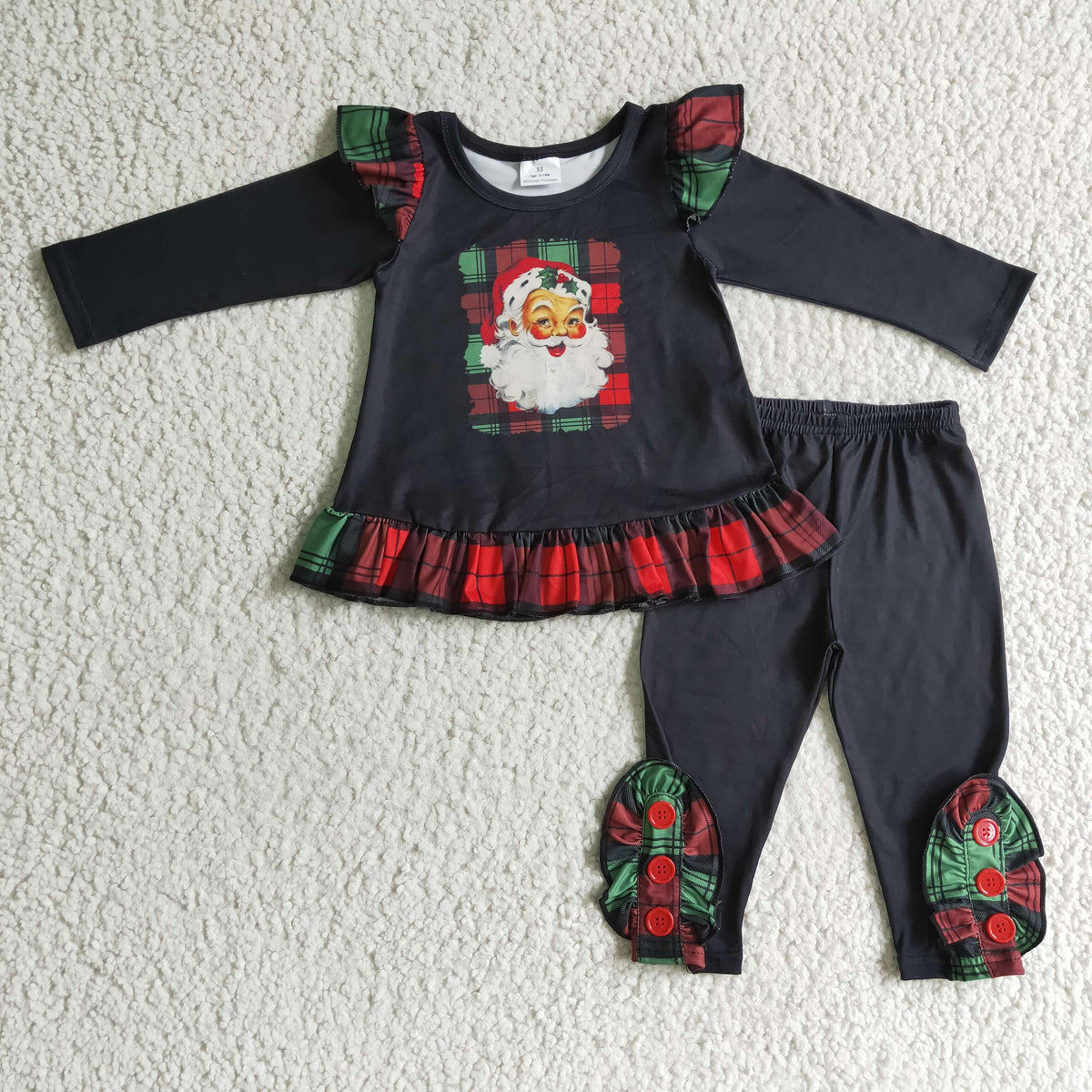 Sibling Baby Girls Long Ruffle Sleeves Santa Gingerbread Trees Tunic Pants Christmas Clothes Sets