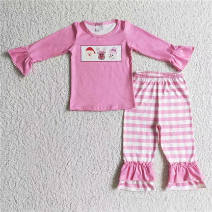 Sibling Baby Boys Girls Christmas Santa Deer Snowmen Top Stripe Pant Pajamas Sets
