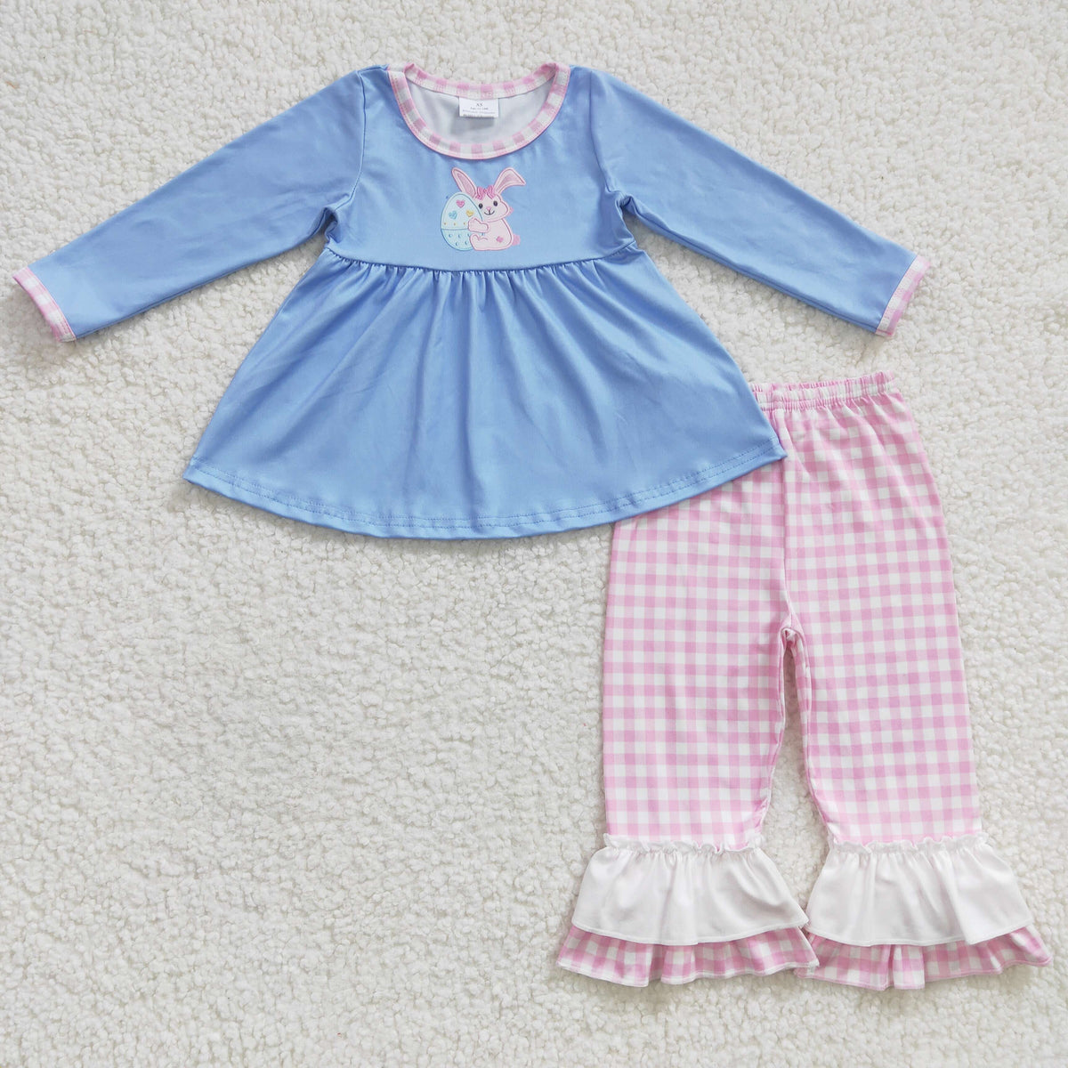 Sibling Baby Kids Embroidery Rabbits Eggs Jesus Top Pants Easter Clothes Set