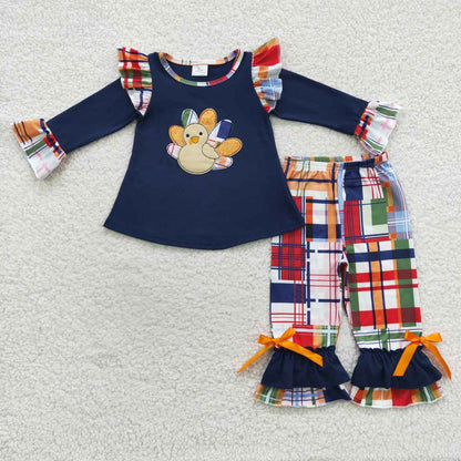 Sibling Baby Boys Girls Embroidery Turkey Long Sleeves Thanksgiving Clothes Sets Rompers