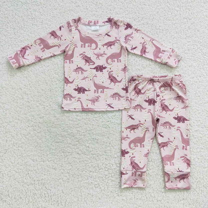 Sibling Baby Boys Girls Christmas Hats Dinosaurs Trees Top Pant Pajamas Sets