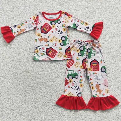 Sibling Boys Baby Girls Farm Pajamas Clothes Sets