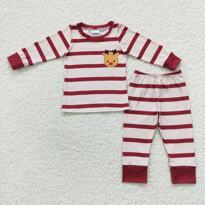 Sibling Baby Boys Girls Embroidery Deer Top Pants Christmas Clothes Sets