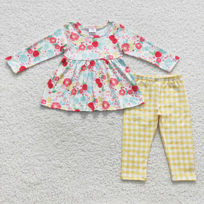 Sibling Baby Girls Bows Flowers Tunic Leggings Pant Long Ruffle Sleeves Clothes Sets
